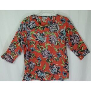High Fifth Floral Top Orange Purple Petite XL PXL Bling Sparkle 3/4 Sleeve
